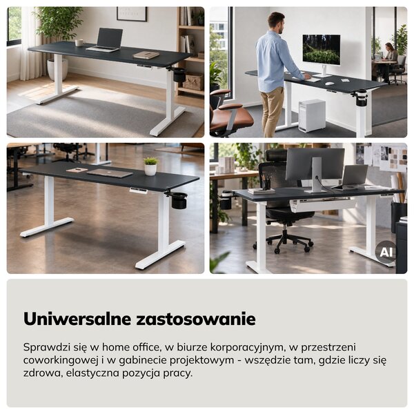 Biurko elektryczne z regulacją wysokości ergonomiczne biało-antracytowe,1600x800 mm: ARIA