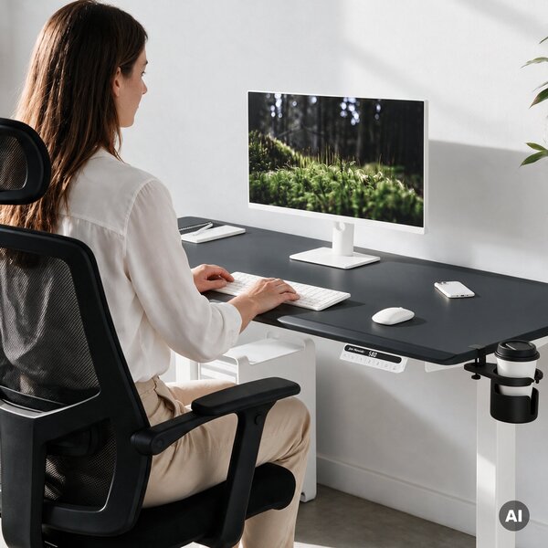 Biurko elektryczne z regulacją wysokości ergonomiczne biało-antracytowe,1600x800 mm: ARIA