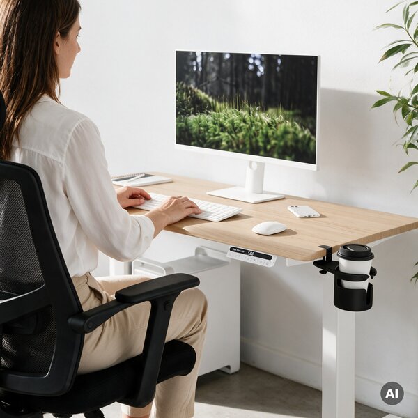 Biurko elektryczne z regulacją wysokości ergonomiczne białe/dąb sonoma,1200x600 mm: ARIA