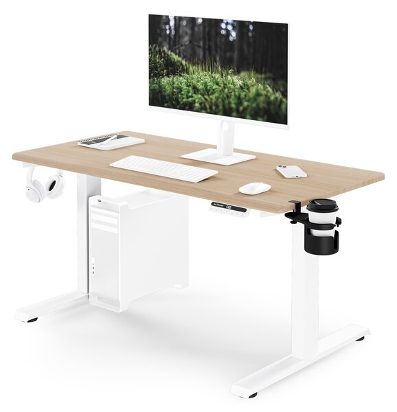 Biurko elektryczne z regulacją wysokości ergonomiczne białe/dąb sonoma,1200x600 mm: ARIA