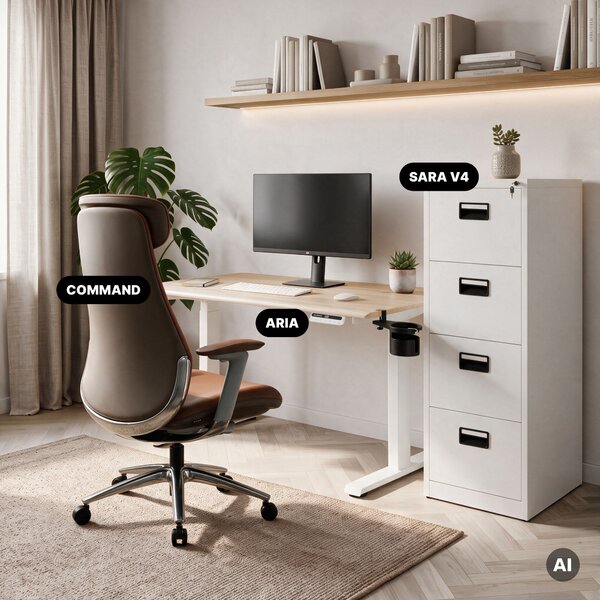 Biurko elektryczne z regulacją wysokości ergonomiczne białe/dąb sonoma,1200x600 mm: ARIA