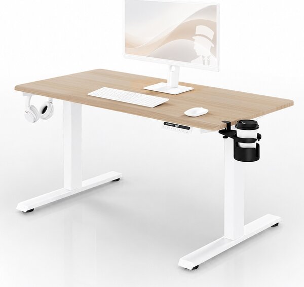 Biurko elektryczne z regulacją wysokości ergonomiczne białe/dąb sonoma,1200x600 mm: ARIA