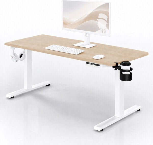 Biurko elektryczne z regulacją wysokości ergonomiczne białe/dąb sonoma,1600x800 mm: ARIA