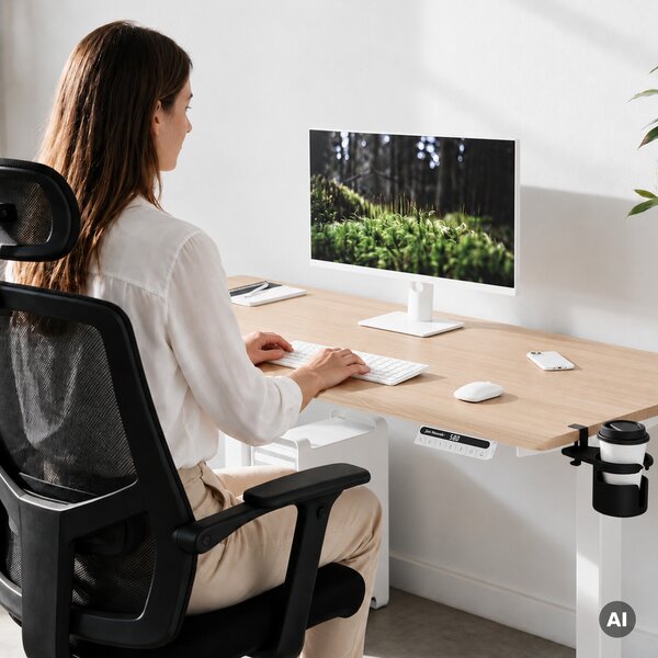 Biurko elektryczne z regulacją wysokości ergonomiczne białe/dąb sonoma,1600x800 mm: ARIA