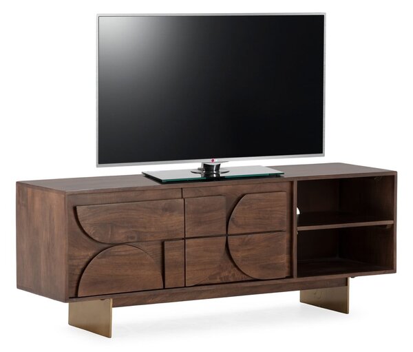 Brązowa szafka pod TV z litego drewna mango 145x55x40 cm Trisha – MOME