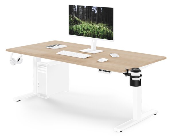 Biurko elektryczne z regulacją wysokości ergonomiczne białe/dąb sonoma,1600x800 mm: ARIA