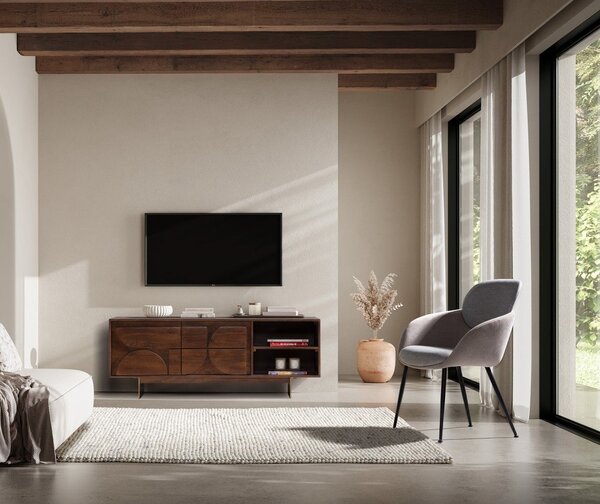 Brązowa szafka pod TV z litego drewna mango 145x55x40 cm Trisha – MOME