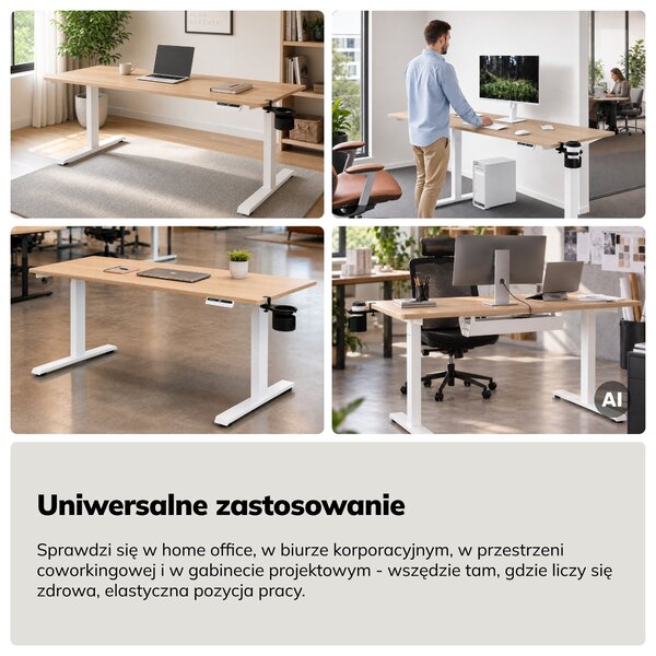 Biurko elektryczne z regulacją wysokości ergonomiczne białe/dąb sonoma,1600x800 mm: ARIA