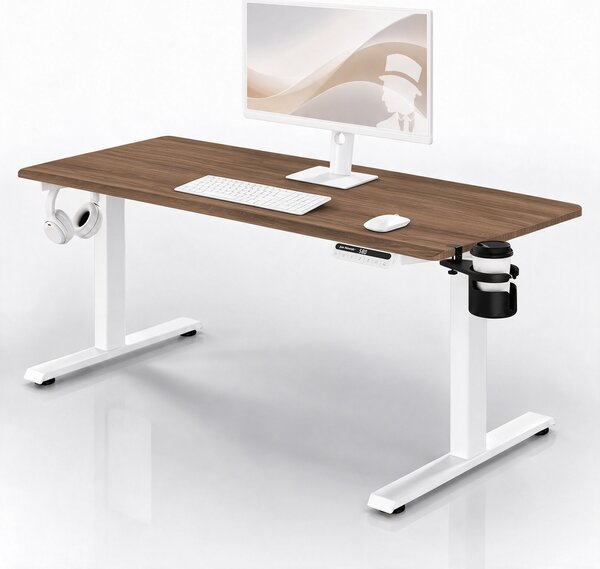 Biurko elektryczne z regulacją wysokości ergonomiczne białe/orzech,1600x800 mm: ARIA
