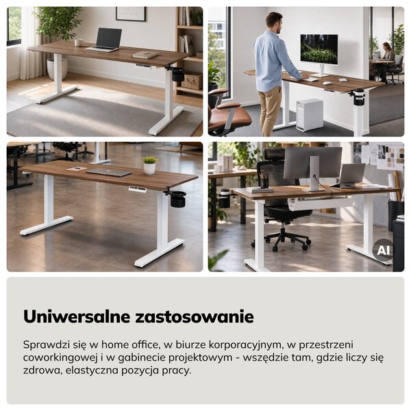 Biurko elektryczne z regulacją wysokości ergonomiczne białe/orzech,1600x800 mm: ARIA