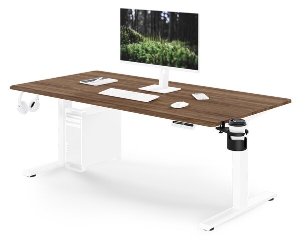 Biurko elektryczne z regulacją wysokości ergonomiczne białe/orzech,1600x800 mm: ARIA