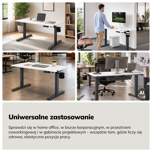 Biurko elektryczne z regulacją wysokości ergonomiczne antracytowo-białe, 1200x600 mm: ARIA