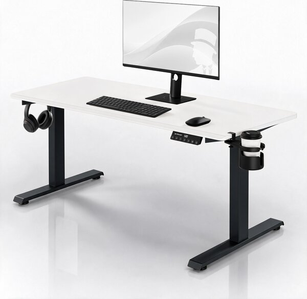 Biurko elektryczne z regulacją wysokości ergonomiczne antracytowo-białe, 1600x800 mm: ARIA