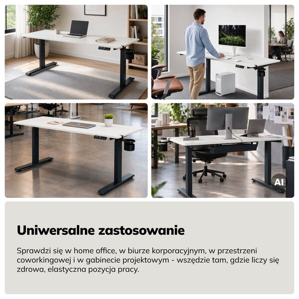 Biurko elektryczne z regulacją wysokości ergonomiczne antracytowo-białe, 1600x800 mm: ARIA