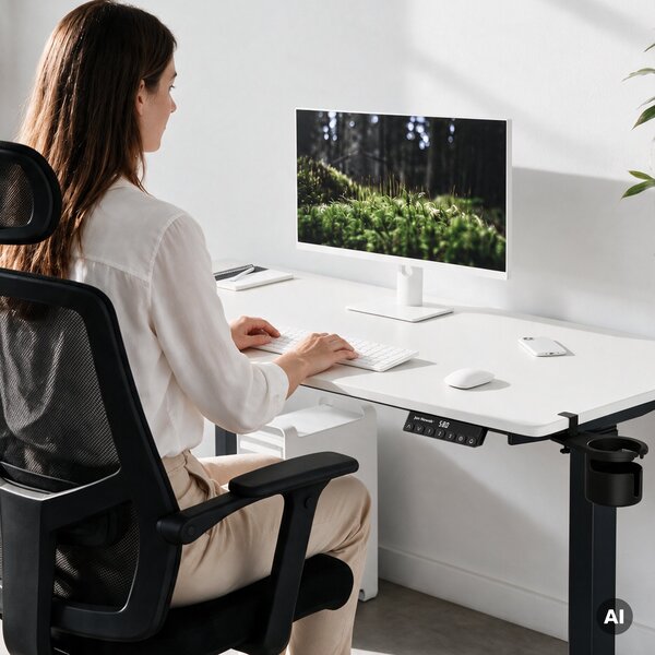 Biurko elektryczne z regulacją wysokości ergonomiczne antracytowo-białe, 1600x800 mm: ARIA