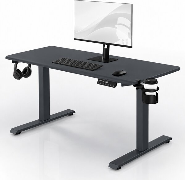 Biurko elektryczne z regulacją wysokości ergonomiczne antracytowe,1400x700 mm: ARIA