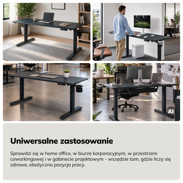 Biurko elektryczne z regulacją wysokości ergonomiczne antracytowe,1600x800 mm: ARIA