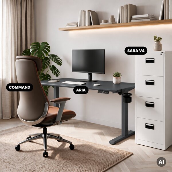 Biurko elektryczne z regulacją wysokości ergonomiczne antracytowe,1400x700 mm: ARIA