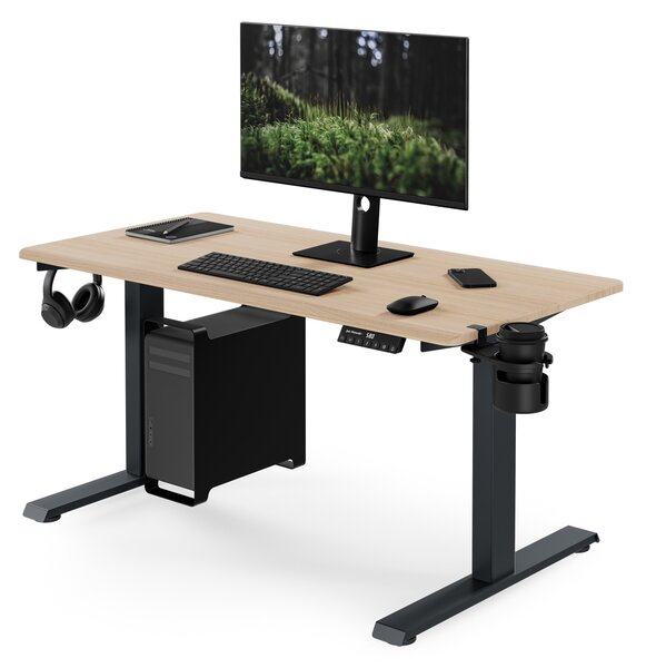 Biurko elektryczne z regulacją wysokości ergonomiczne antracytowe/dąb sonoma,1200x600 mm: ARIA