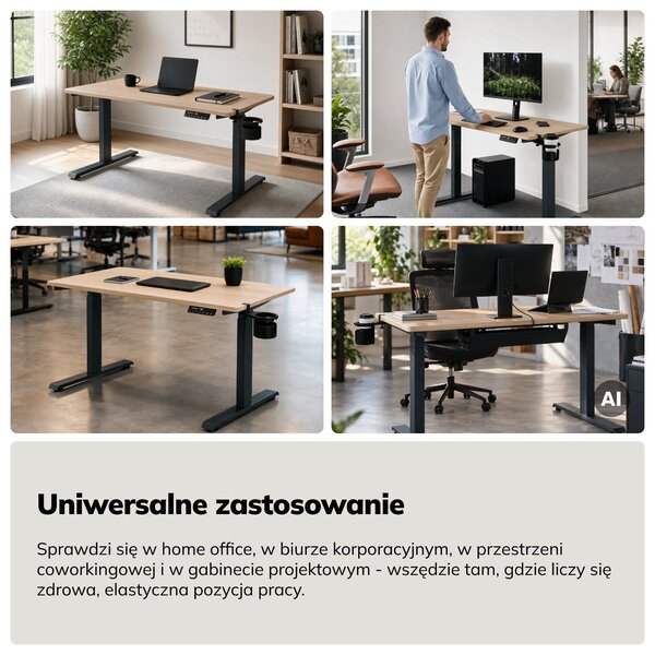 Biurko elektryczne z regulacją wysokości ergonomiczne antracytowe/dąb sonoma,1200x600 mm: ARIA