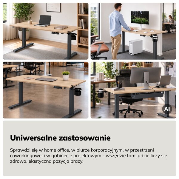 Biurko elektryczne z regulacją wysokości ergonomiczne antracytowe/dąb sonoma,1400x700 mm: ARIA