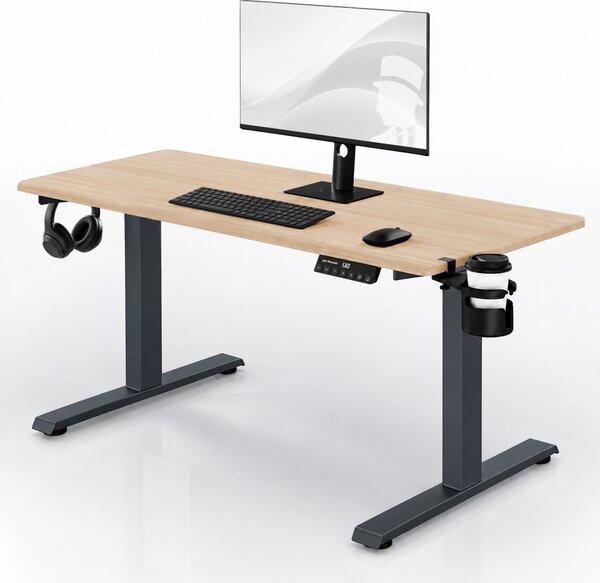 Biurko elektryczne z regulacją wysokości ergonomiczne antracytowe/dąb sonoma,1400x700 mm: ARIA