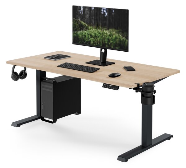 Biurko elektryczne z regulacją wysokości ergonomiczne antracytowe/dąb sonoma,1400x700 mm: ARIA