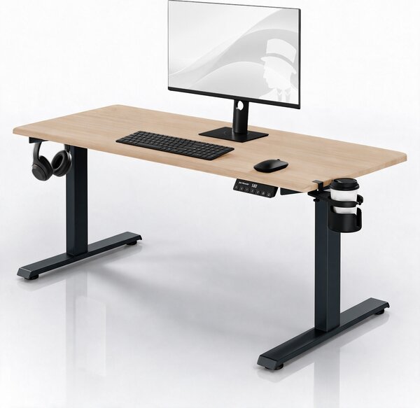 Biurko elektryczne z regulacją wysokości ergonomiczne antracytowe/dąb sonoma,1600x800 mm: ARIA