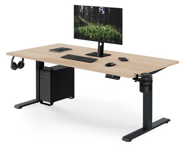 Biurko elektryczne z regulacją wysokości ergonomiczne antracytowe/dąb sonoma,1600x800 mm: ARIA