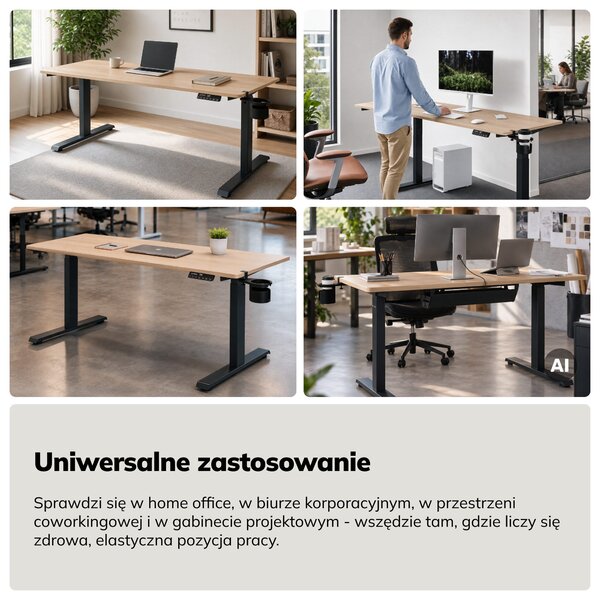 Biurko elektryczne z regulacją wysokości ergonomiczne antracytowe/dąb sonoma,1600x800 mm: ARIA