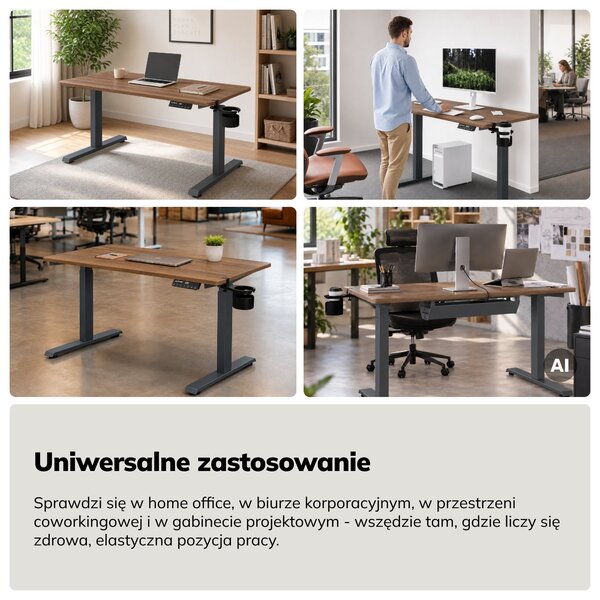 Biurko elektryczne z regulacją wysokości ergonomiczne antracytowe/orzech,1200x600 mm: ARIA