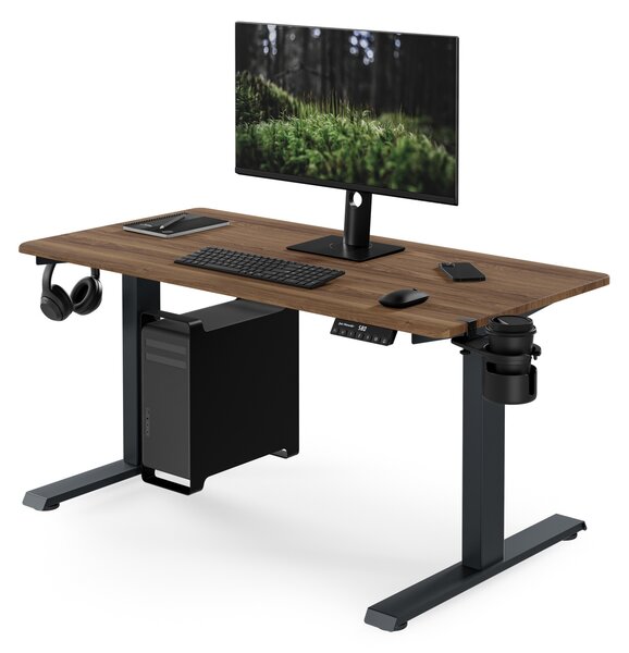 Biurko elektryczne z regulacją wysokości ergonomiczne antracytowe/orzech,1200x600 mm: ARIA
