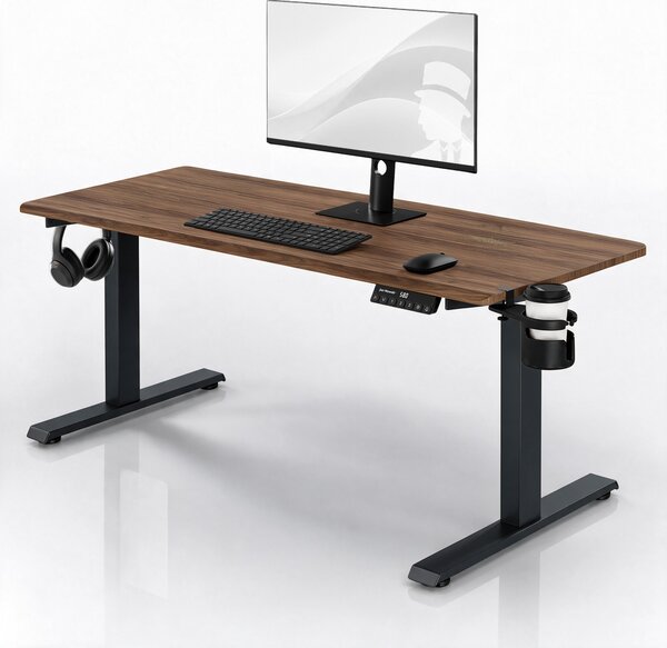 Biurko elektryczne z regulacją wysokości ergonomiczne antracytowe/orzech,1600x800 mm: ARIA