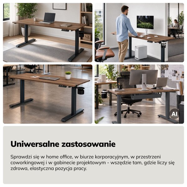 Biurko elektryczne z regulacją wysokości ergonomiczne antracytowe/orzech,1600x800 mm: ARIA
