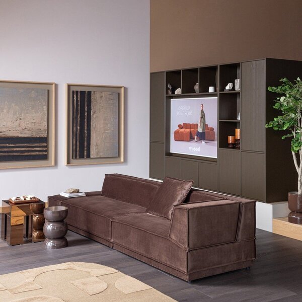Ciemnobrązowy zestaw pod TV z litego drewna sosnowego 160x215x40 cm Meggy – WOOOD