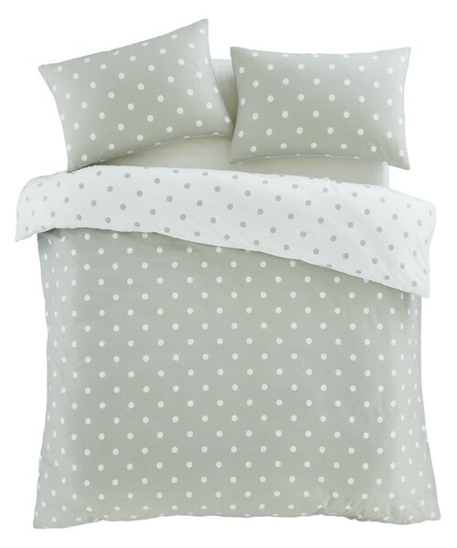 Biało-zielona flanelowa pościel dwuosobowa 230x220 cm Polka Dot – Catherine Lansfield