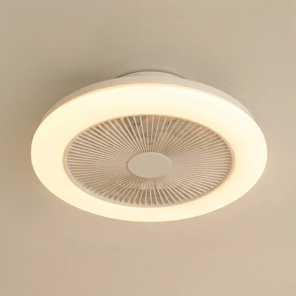 Wentylator sufitowy LED Lindby Vedin, biały, DC, Ø 45 cm, RGBW Vedin Lindby, możliwość ściemniania, biały / opal, salon / jadalnia, tworzywo sztuczne, nowoczesny