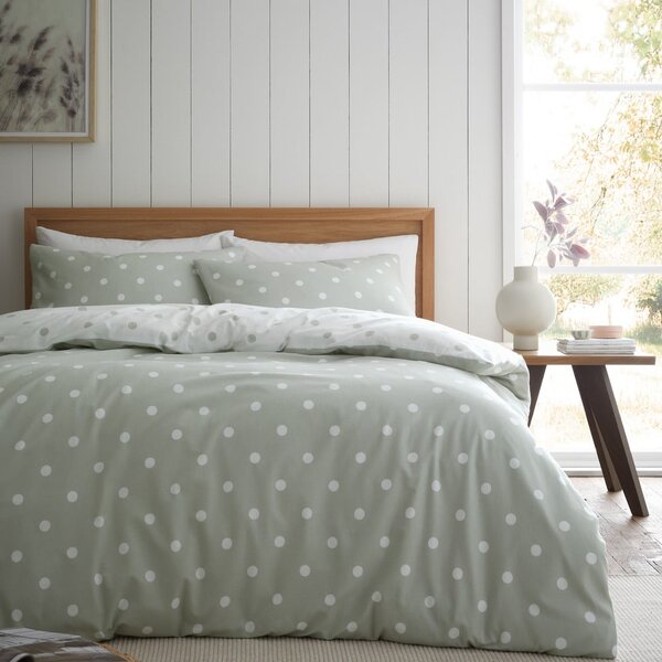 Biało-zielona flanelowa pościel dwuosobowa 230x220 cm Polka Dot – Catherine Lansfield