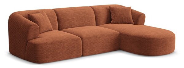 Sztruksowy narożnik (prawostronny/z szezlongiem) w kolorze terakoty Campi – Cosmopolitan Design