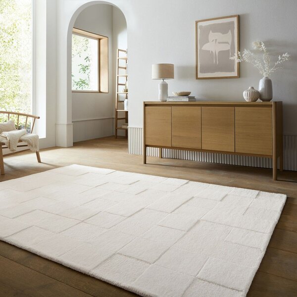 Wełniany dywan tkany ręcznie w kolorze kości słoniowej 160x230 cm Checkerboard – Flair Rugs