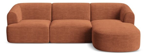 Sztruksowy narożnik (prawostronny/z szezlongiem) w kolorze terakoty Campi – Cosmopolitan Design