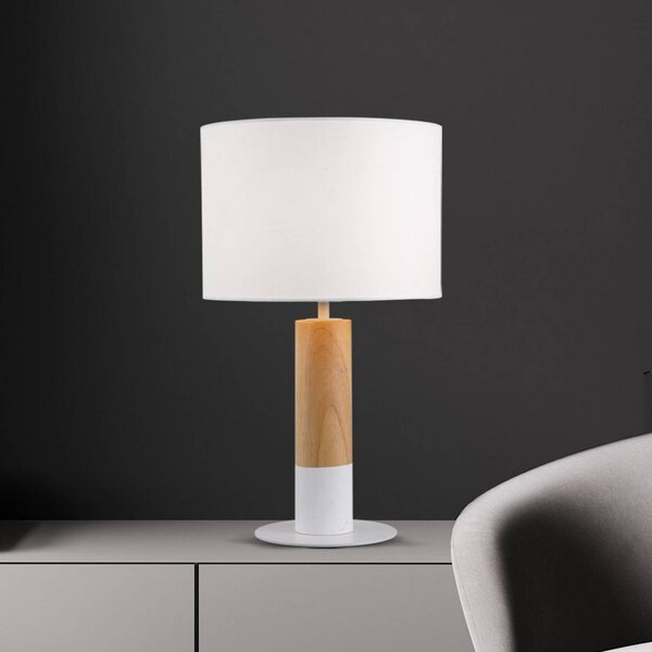 Viokef Lampa stołowa Carroll, biały / opal, salon / jadalnia, tkanina / materiał / jedwab