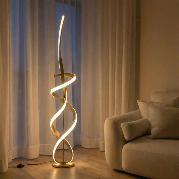 ONLI Lampa stojąca LED Kira, mosiężny / złoty, salon / jadalnia, aluminium, nowoczesny