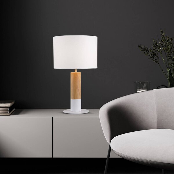 Viokef Lampa stołowa Carroll, biały / opal, salon / jadalnia, tkanina / materiał / jedwab