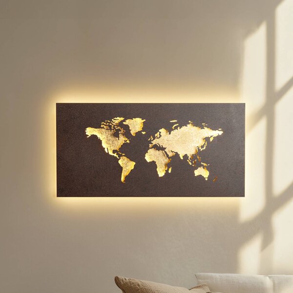 Kinkiet LED World Lucande, brązowy / rdzawy, salon / jadalnia, metal, nowoczesny