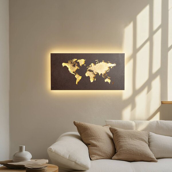 Kinkiet LED World Lucande, brązowy / rdzawy, salon / jadalnia, metal, nowoczesny