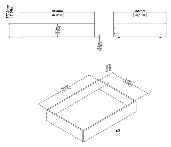 Czarne szuflady pod łóżko zestaw 2 szt. 90x190/140x190 cm Naia – Tvilum