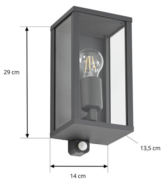 Lampa zewnętrzna z czujnikiem ruchu Peldar Lindby, możliwość ściemniania, czarny, aluminium, nowoczesny
