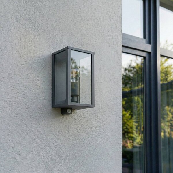 Lampa zewnętrzna z czujnikiem ruchu Peldar Lindby, możliwość ściemniania, czarny, aluminium, nowoczesny