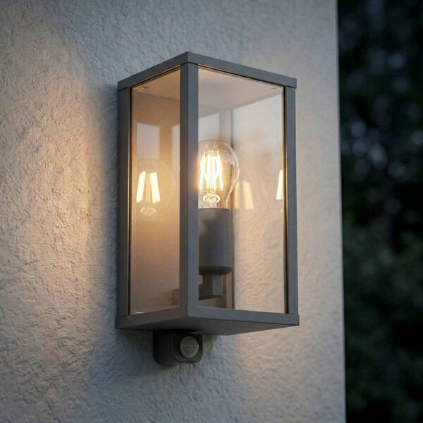 Lampa zewnętrzna z czujnikiem ruchu Peldar Lindby, możliwość ściemniania, czarny, aluminium, nowoczesny